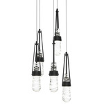 Link Round Multi Light Pendant - Black / Clear with White Threading