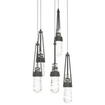 Link Round Multi Light Pendant - Natural Iron / Clear with White Threading