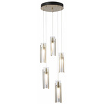 Exos 5 Light Multi Light Pendant - Modern Brass / Clear