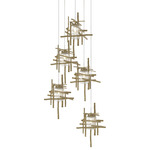 Tura Round Multi Light Pendant - Modern Brass / Seeded Clear