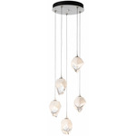 Chrysalis Small Shades Round 5 Light Pendant - White / White Crystal