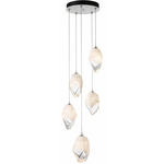 Chrysalis Large Shades Round 5 Light Pendant - White / White Crystal