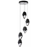 Chrysalis Large Shades Round 5 Light Pendant - White / Black Crystal