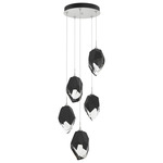 Chrysalis Large Shades Round 5 Light Pendant - White / Black Crystal