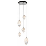 Chrysalis Mixed Shades Round 5 Light Pendant - White / White Crystal