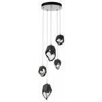 Chrysalis Mixed Shades Round 5 Light Pendant - White / Black Crystal