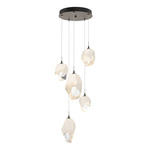 Chrysalis Mixed Shades Round 5 Light Pendant - Bronze / White Crystal