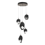 Chrysalis Mixed Shades Round 5 Light Pendant - Bronze / Black Crystal