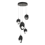 Chrysalis Mixed Shades Round 5 Light Pendant - Dark Smoke / Black Crystal