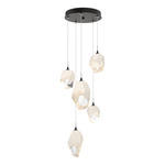 Chrysalis Mixed Shades Round 5 Light Pendant - Oil Rubbed Bronze / White Crystal
