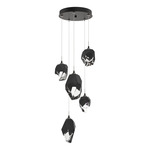Chrysalis Mixed Shades Round 5 Light Pendant - Oil Rubbed Bronze / Black Crystal