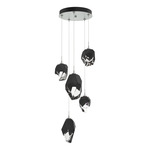 Chrysalis Mixed Shades Round 5 Light Pendant - Vintage Platinum / Black Crystal