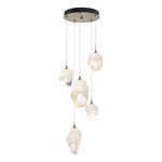 Chrysalis Mixed Shades Round 5 Light Pendant - Soft Gold / White Crystal