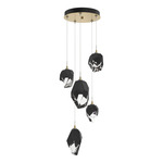 Chrysalis Mixed Shades Round 5 Light Pendant - Modern Brass / Black Crystal