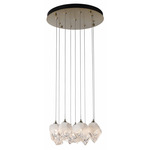 Chrysalis Small Shades Round 5 Light Pendant - Modern Brass / White Crystal