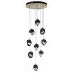 Chrysalis Small Shades Round 5 Light Pendant - Modern Brass / Black Crystal