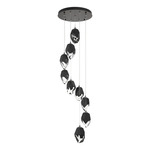 Chrysalis Large Shades Round 5 Light Pendant - Oil Rubbed Bronze / Black Crystal