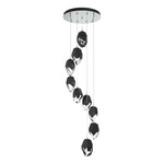 Chrysalis Large Shades Round 5 Light Pendant - Vintage Platinum / Black Crystal