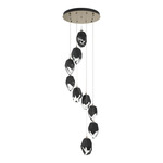 Chrysalis Large Shades Round 5 Light Pendant - Soft Gold / Black Crystal