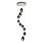 Chrysalis Large Shades Round 5 Light Pendant - Sterling / Black Crystal