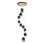 Chrysalis Large Shades Round 5 Light Pendant - Modern Brass / Black Crystal