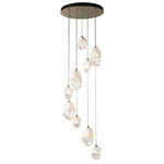 Chrysalis Mixed Shades Round 9 Light Pendant - Modern Brass / White Crystal