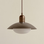 Brass Arundel Mushroom Pendant - Patina Brass / Pewter Shade