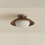 Brass Arundel Mushroom Surface Mount - Pewter Canopy / Patina Brass Shade