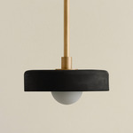 Ceramic Disc Orb Pendant - Brass / Black Clay