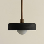 Ceramic Disc Orb Pendant - Patina Brass / Black Clay