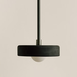 Ceramic Disc Orb Pendant - Blackened Brass / Black Clay
