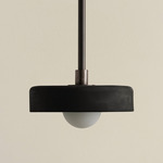 Ceramic Disc Orb Pendant - Blackened Brass / Black Clay