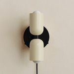 Up Down Plug-In Wall Sconce - Black Canopy / Bone Upper Shade