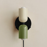 Up Down Plug-In Wall Sconce - Black Canopy / Bone Upper Shade