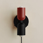 Up Down Plug-In Wall Sconce - Black Canopy / Oxide Red Upper Shade