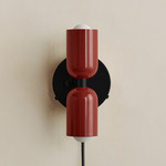 Up Down Plug-In Wall Sconce - Black Canopy / Oxide Red Upper Shade