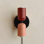 Up Down Plug-In Wall Sconce - Black Canopy / Oxide Red Upper Shade