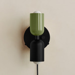 Up Down Plug-In Wall Sconce - Black Canopy / Reed Green Upper Shade
