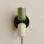 Up Down Plug-In Wall Sconce - Black Canopy / Reed Green Upper Shade
