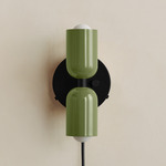 Up Down Plug-In Wall Sconce - Black Canopy / Reed Green Upper Shade
