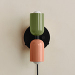 Up Down Plug-In Wall Sconce - Black Canopy / Reed Green Upper Shade