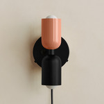 Up Down Plug-In Wall Sconce - Black Canopy / Peach Upper Shade