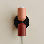 Up Down Plug-In Wall Sconce - Black Canopy / Peach Upper Shade