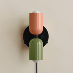 Up Down Plug-In Wall Sconce - Black Canopy / Peach Upper Shade