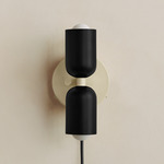 Up Down Plug-In Wall Sconce - Bone Canopy / Black Upper Shade