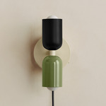 Up Down Plug-In Wall Sconce - Bone Canopy / Black Upper Shade