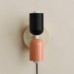 Up Down Plug-In Wall Sconce - Bone Canopy / Black Upper Shade