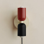 Up Down Plug-In Wall Sconce - Bone Canopy / Oxide Red Upper Shade