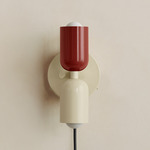 Up Down Plug-In Wall Sconce - Bone Canopy / Oxide Red Upper Shade