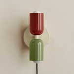 Up Down Plug-In Wall Sconce - Bone Canopy / Oxide Red Upper Shade